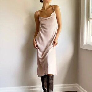 Aritzia Wilfred Soft Dusty Mauve Pink Cowl Neck -  Cami Style Midi Dress